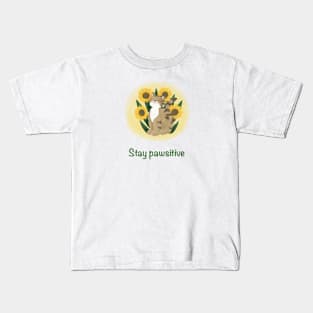 Stay pawsitive cat and sunflowers Kids T-Shirt